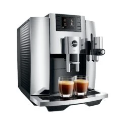 JURA E8 Espresso Machine - Chrome (NAA) -Coffee Series Store E8 Chrome NAA leftprofle 2xespresso square